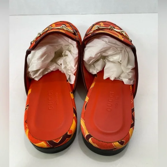 Gucci WOMEN’S ORANGE-RED PRINCETOWN HORSEBIT MULES Shoes EUR 36.5 US 6-6.5 NIB - Picture 8 of 14